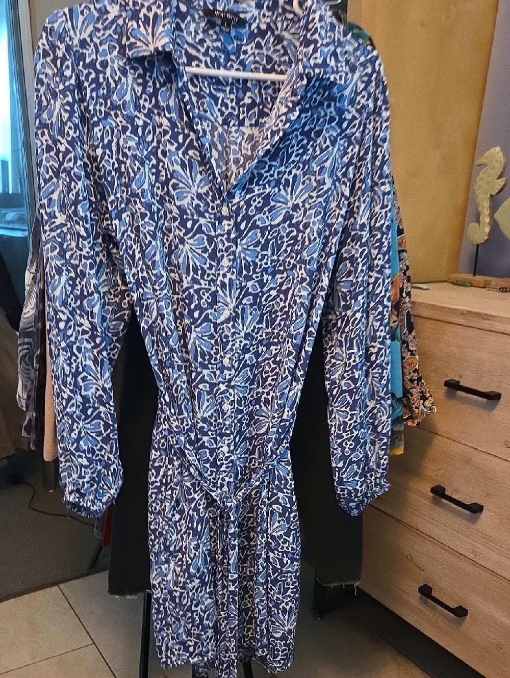 Well Worn Blue and White Printed Shirt Dress